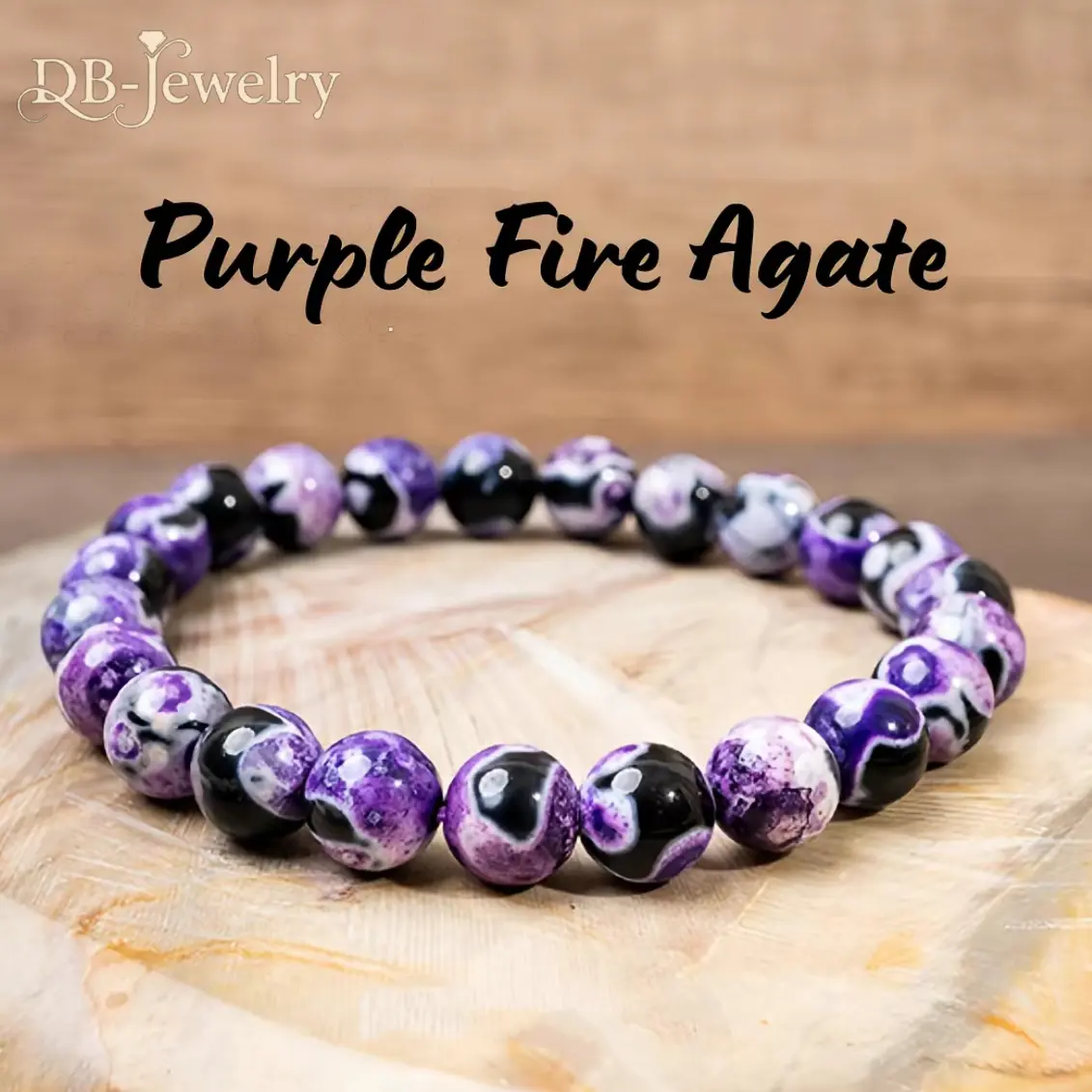 Rare Purple Fire Agate Crystal Bracelet, Stone of Spiritual Flame for Inner Strength, Passion and Balance, Daily Meditation Jewelry Gift, 8mm