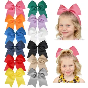 12-pack 8-inch Cheerleader Hair Accessories, Handmade Satin Bows, Ponytail Hair Ties, Elastic Band, Suitable for Teen Girls, College Gymnastics and Uniforms Colorful Soft Nylon Headbands for Infants