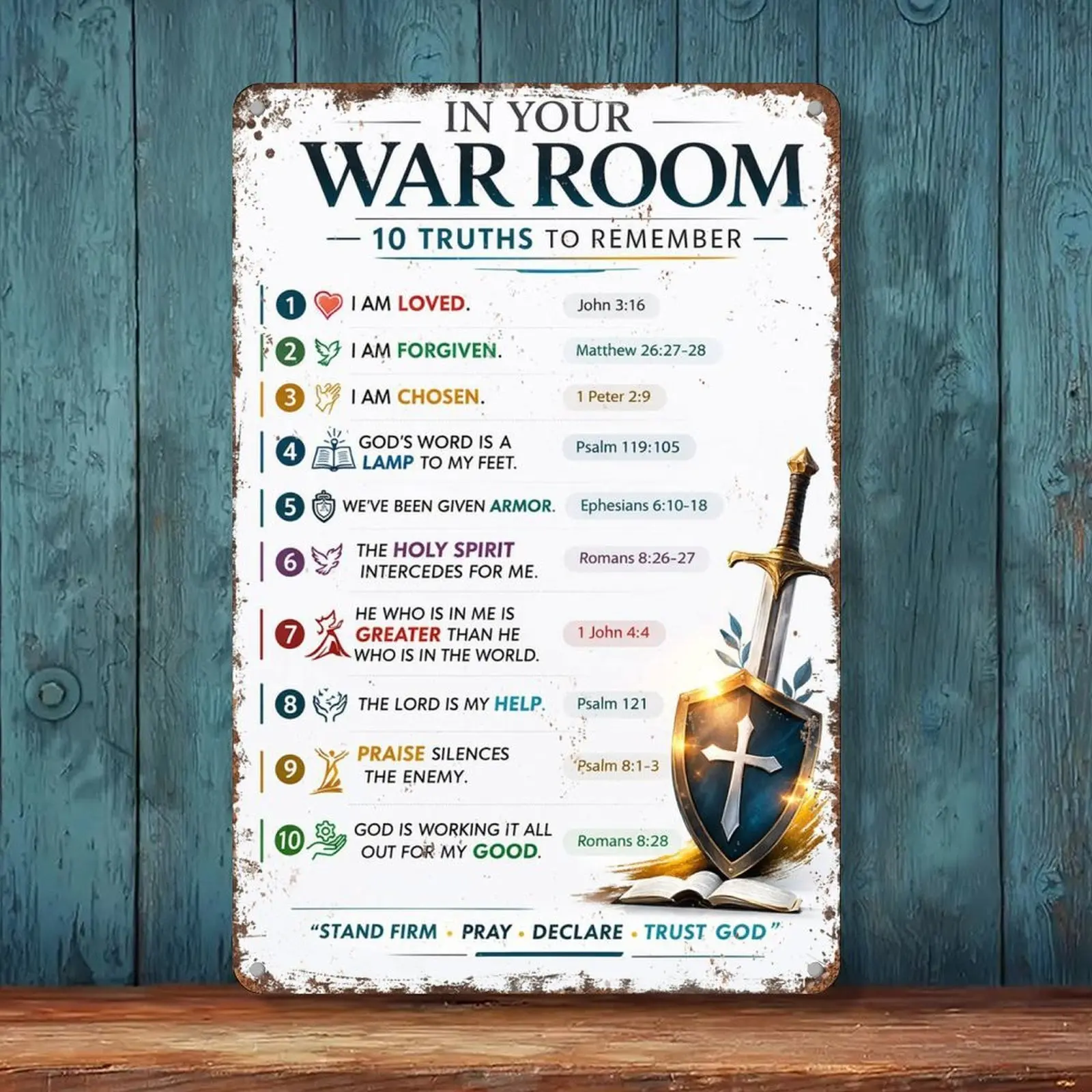 Retro Christian Aluminum War Room Wall Decor Plaque - 8x12 in Aluminum-Based Decorative Home Sign, "In Your War Room 10 Truths To Remember", Spiritual Prayer Closet Reminder, Faith Gift, Aluminum-Based Home Signs, Decorative Home Signs