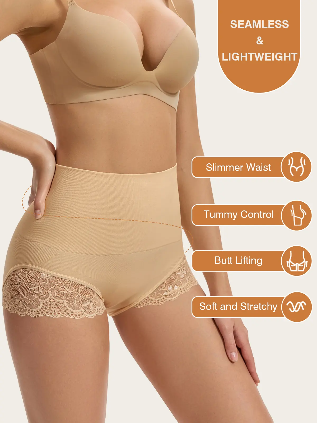 High Waisted Tummy Control Shapewear Panties for Women - 3D Hip Lifting Booty Shaper Underwear with Delicate Lace & Breathable Crotch