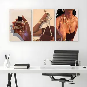 3-Piece Set Frame African American Women Fashion Girl Abstract Poster Print Bohemian Black Women Wall Art Texture Canvas Poster Painting Bedroom Living Room Wall Decoration Gift Hanging Ornaments Artistic Photo UV-Resistant Inks Premium Canvas