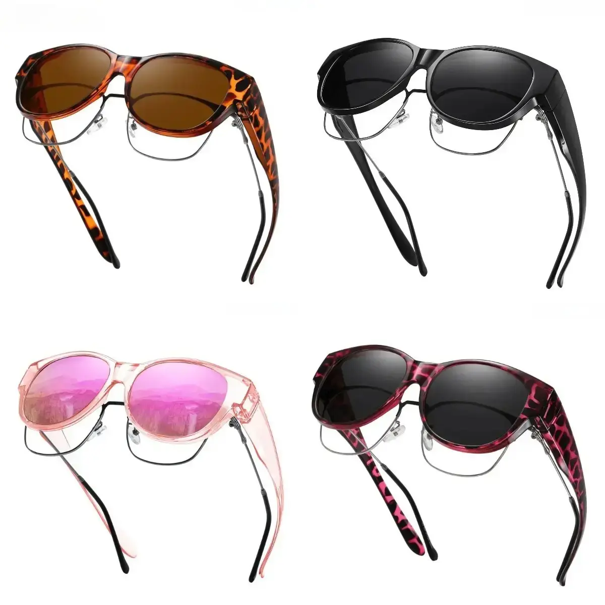 Adults' 4-Pack Fit-Over Prescription Compatible Sunglasses, PC Frames, Polarized Lenses, UV400 Protection, Full Vision, Functional, Lightweight Durable, Large Frame, for Driving & Hiking, Eye Care