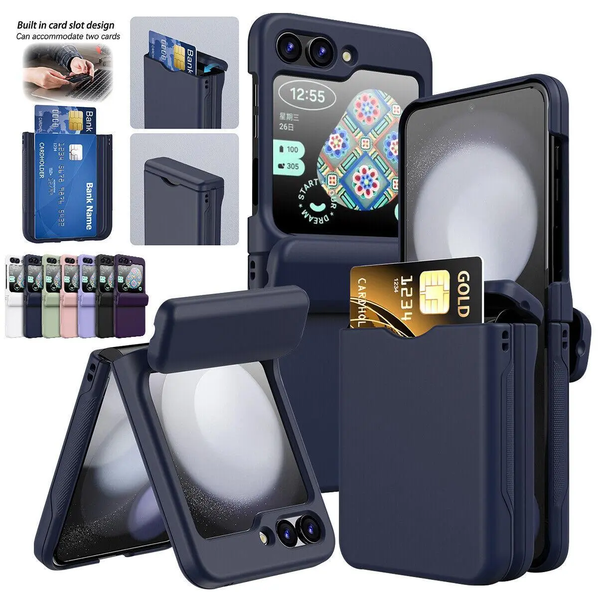 Wallet Case for Samsung Galaxy Z Flip 7/6/5/4/3 with Card Holder, Built-in Card Slot Wallet Phone Case Hinge Protection Shockproof  Anti Scratch Matte Hard Cover