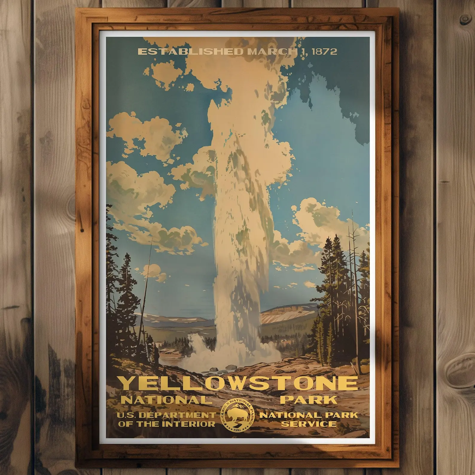 Yellowstone National Park Glossy Poster, Unframed Wyoming Nature Landscape Wall Art