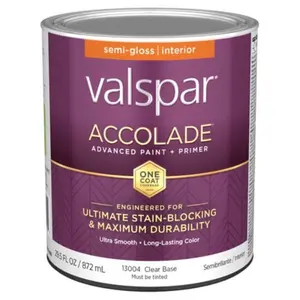 212 MAIN Valspar 1 qt. Accolade Semi-Gloss Acrylic Latex Interior Paint - Mildew-Resistant, Stain-Blocked, All-Purpose for Office & School Surfaces (True Formulation)