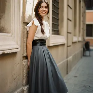 Retro Stage 1950S Tied Bow Collar Ruffle Sleeve Pleated Patchwork Dress With Belt Womenswear