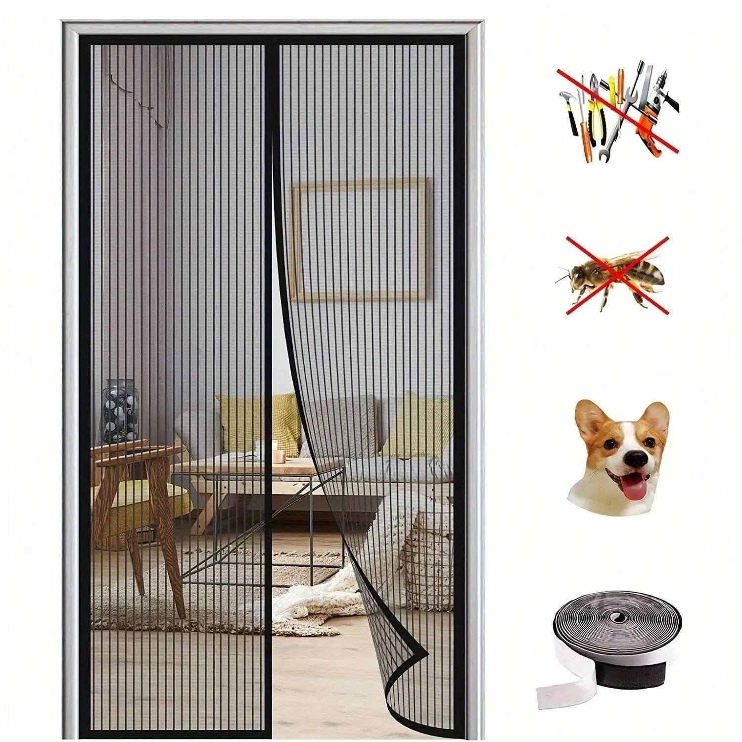 Magentic Fly Screen Frame for Automatic Closing Insect Window Screens Insect Control Living Room