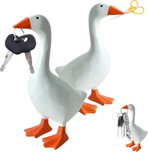 Desk Goose 7 Inches Magnetic Key Holder for Desktop Cute Resin Figurine with Strong Magnet Beak Funny Animal Ornament Mini Desk Goose for Office Home Decoration Figure Table Entryway Gift High-Quality Resin Craftsmanship Stable & Safe Display