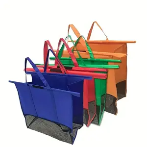 Supermarket Shopping Cart Organizer Set, Foldable Large Capacity Tote Bags, Essential Grocery Storage Solution, Durable & Convenient Design, Reusable Shopping Bags