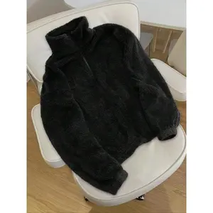 Women's Solid Zip Up Fuzzy Sweatshirt, Casual Long Sleeve Stand Collar Pullover for Fall & Winter, Women's Clothes for Daily Wear