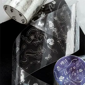 Sugar Po Pet Embossed Silver Color Tape Series, Chain Secret Language Design, Ideal for Crafting & Decorative Projects, Scrapbook Materials