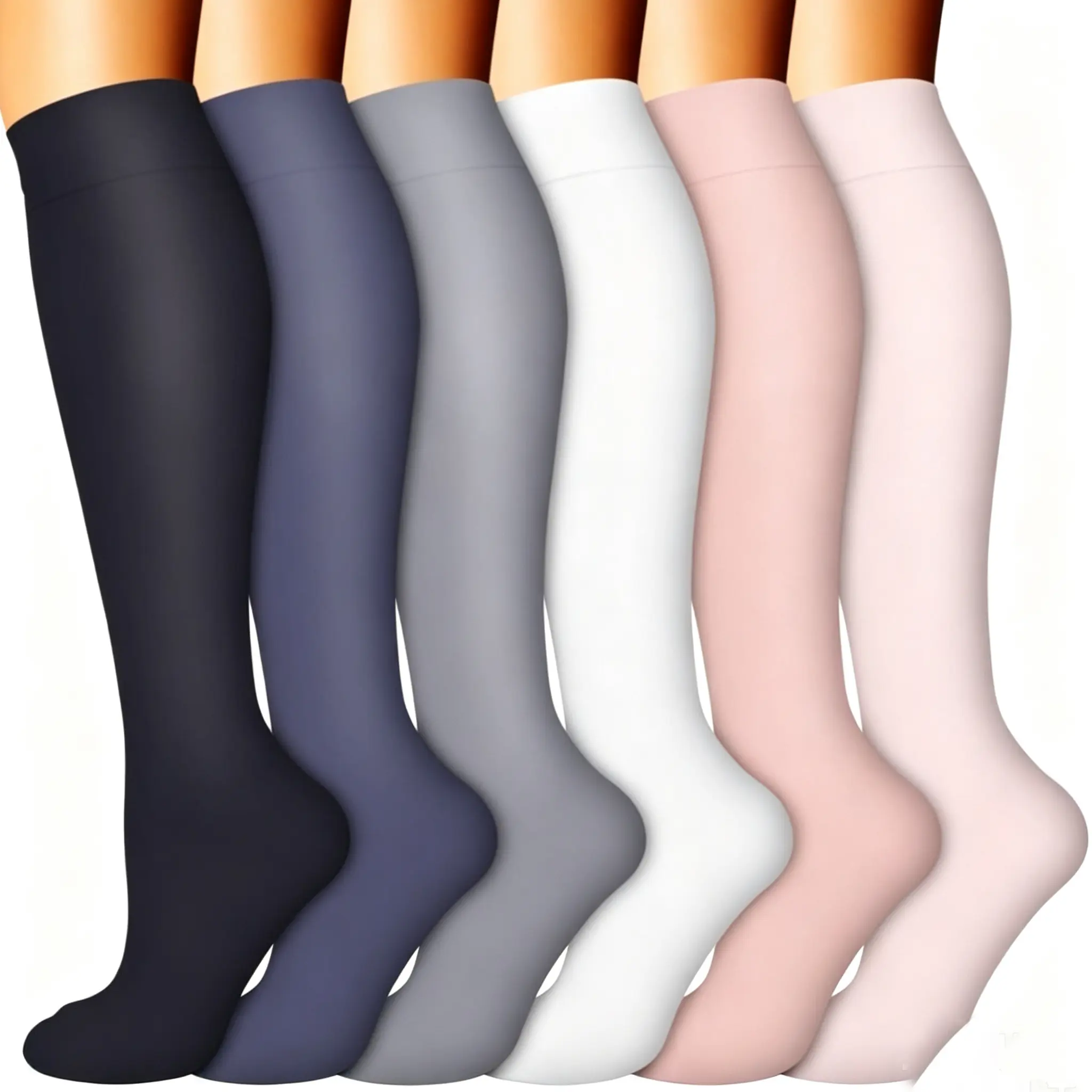6 Pairs Compression Socks for  & Men,Unisex Solid Color Compression Socks Knee High, 15-20mmHg Breathable Support Socks     for Nurses, Pregnant , Travel, Sports, Seniors, Improve Circulation & Reduce Leg Fatigue dad  daughter gift sets women