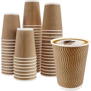 100 Pack 12 Oz Disposable Coffee Cups, Insulated Ripple Wall Paper Cups, Hot Cold Drinking To Go Cup for Office Cafe  Party Decoration Supplies