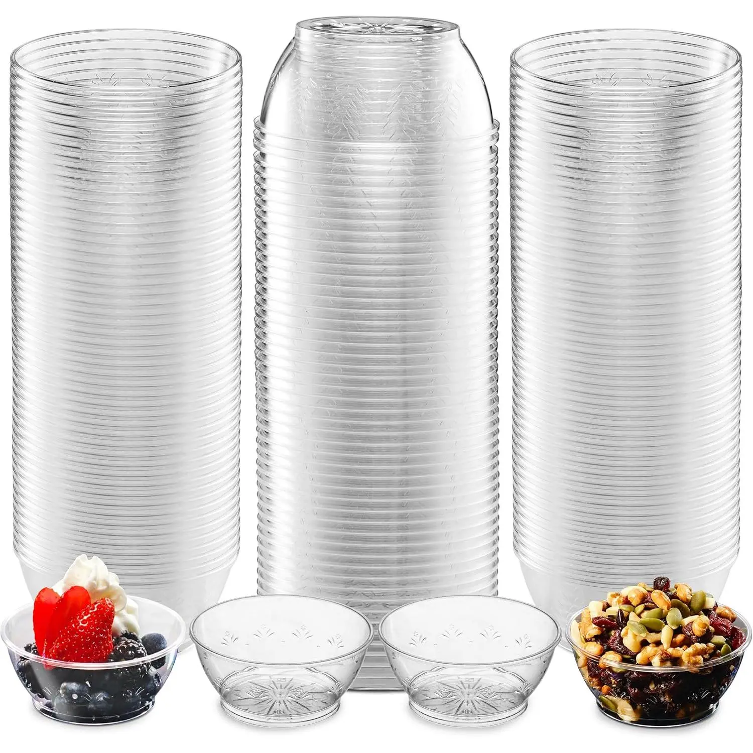 Clear Mini Plastic Bowls - (Bulk 100 Pack) 6 Oz Disposable Premium Hard Dessert for Serving  Weddings Catering Parties Salsa Home or Event Party Supplies