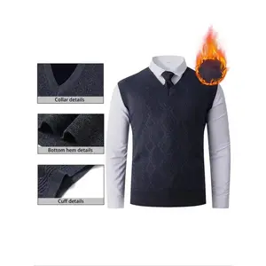 Men's Knitted Vest Jacket, Slim Fit V Neck Business Casual Plain Color Waistcoat, Autumn Winter New Thickened Warm Daily Wear