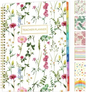 SUNEE Teacher Planner 2026-2027 Academic Year, 7 Periods Lesson Plan Book Jul 2026 - Jun 2027, 8.5"x11"Daily Weekly Monthly Organizers Horizontal Layout with Calendars, Bookmark, Tabs, Wildflowers