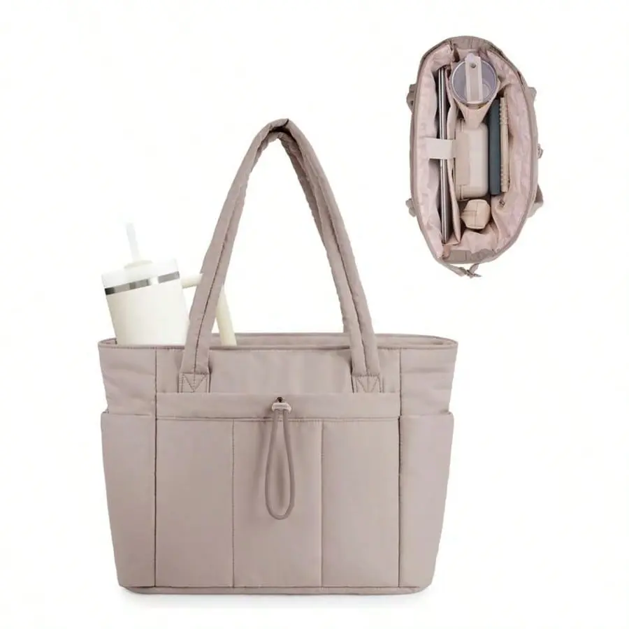 Female Adults' Nylon Lightweight Puffy Tote Bag - Compartmentalized Gym Workout Bag, Versatile Shoulder & Handbag for Travel Work Fitness