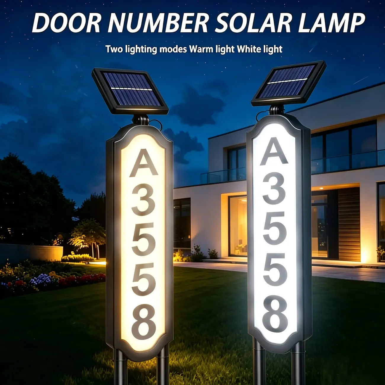 Solar Outdoor LED Door Number Light - Adjustable Temperature/White Light, IP44 Waterproof, Semi-Ceiling Installation, Easy to Install, Suitable for Courtyard, Commercial Use, Solar Outdoor Lights