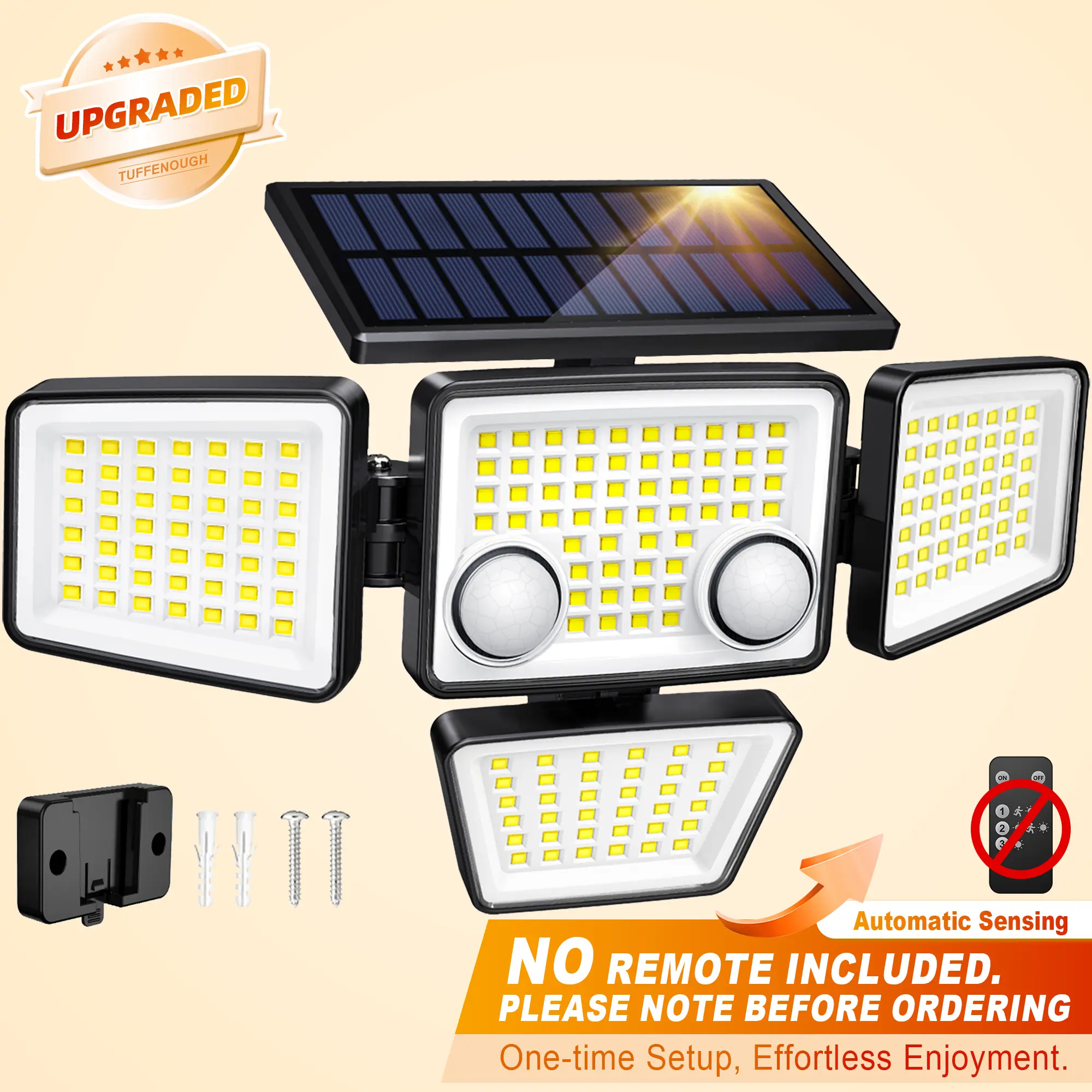 LYWALT Solar Motion Sensor Lights-4 Heads 3000LM, IP65Waterproof, 270°Wide Angle Lighting Security Light for Yard, Garage, Porch, Pool,Garden,Barn,Patio,#Summervibes