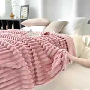 Lightweight Fleece Blanket Soft Summer Vibes Breathable Fluffy 3D Stripe Texture Microfiber Polyester Throw Blanket for Couch, Bed & Sofa, Cozy Air Conditioning Blanket for Adults & Kids, Portable Travel Blanket, Home Decor & Giftable Bedding