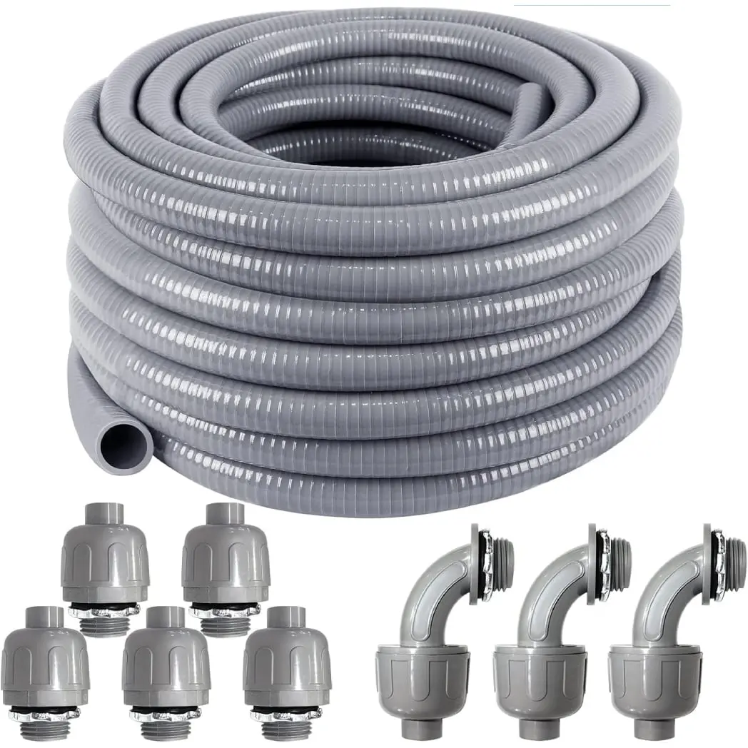 Superflex SAZ105 Anti-Oxidation PVC Flexible Electrical Tube - 50ft Length, 1in, Gray, Underground Cable Management Solutions for Pond, Spa, Home Improvement Electrical Projects