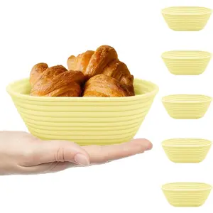 Silicone Banneton, Sourdough Bread Baskets (Set of 5, 6.5 Inch), Mini Oval Proofing Bowls, Bread Making Baking Supplies, Banneton proofing basket for Sourdough Baking