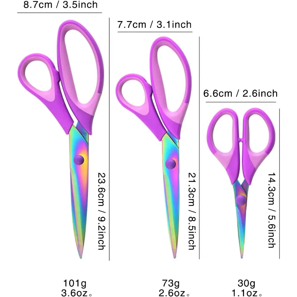 3pcs Craft Scissors Set - Sharp Titanium Blades Shears, Comfort Grip Handle, Fabric Cutting Tool with Multipurpose Use for Adults, Home Supplies