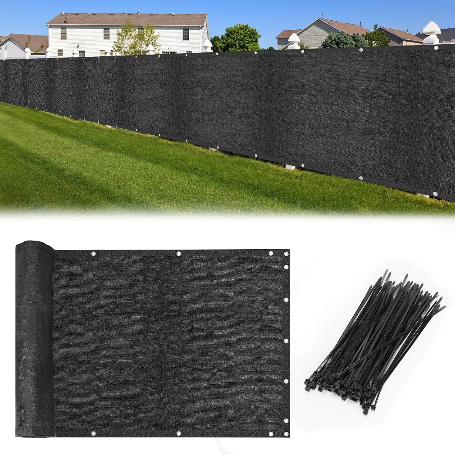 6' x 50' Heavy Duty Privacy Screen Fence Cover, 150 GSM Mesh Windscreen with Zip Ties & Grommets, 90% Blockage Windproof UV-Protected Shade Cloth for Outdoor Balconies, Railings