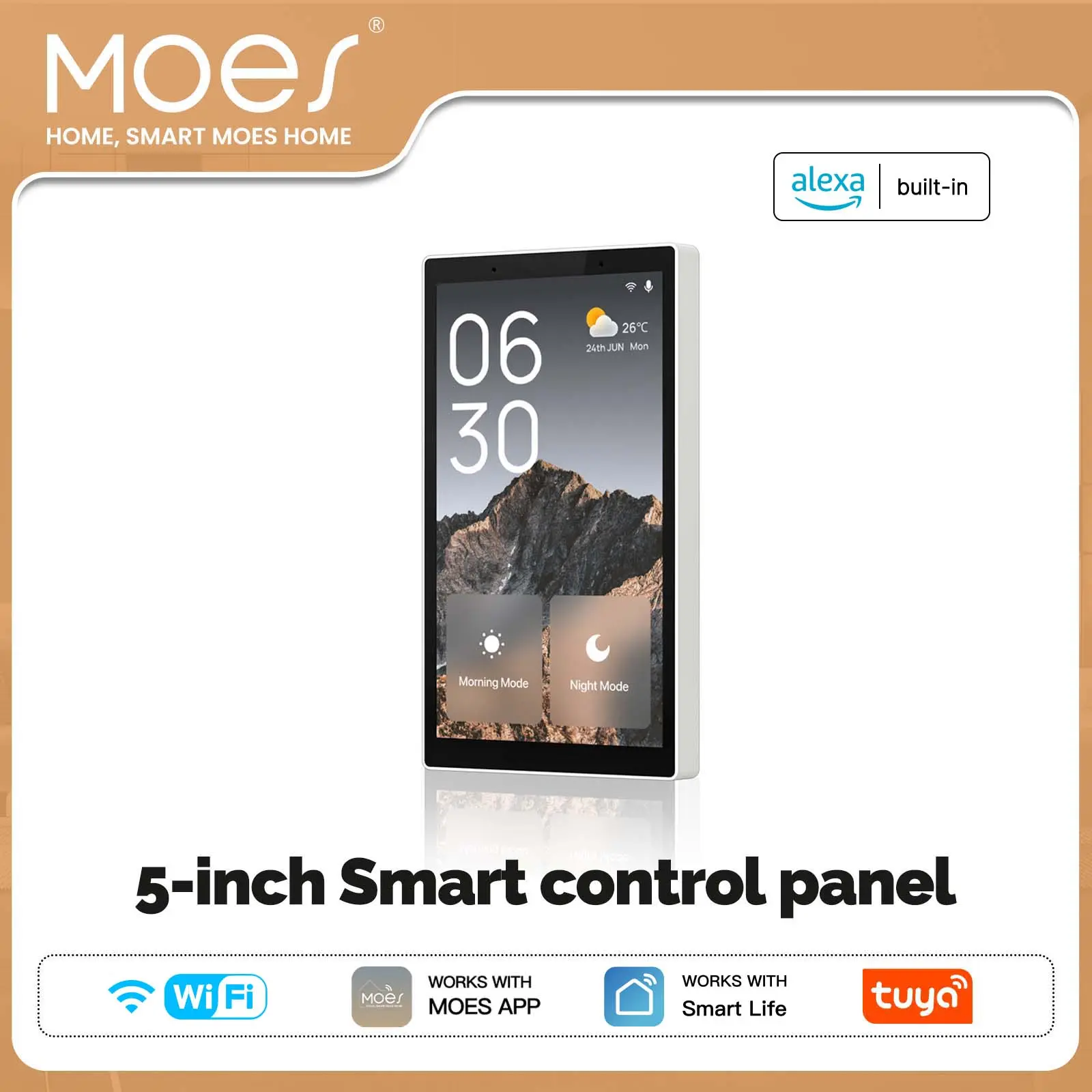 MOES 5-Inch 3-In-1 Smart Control Panel - Touchscreen, Alexa & ZigBee Gateway, 1-Word Smart Scene Triggers, Wide Ecosystem Compatibility, Remote App Access