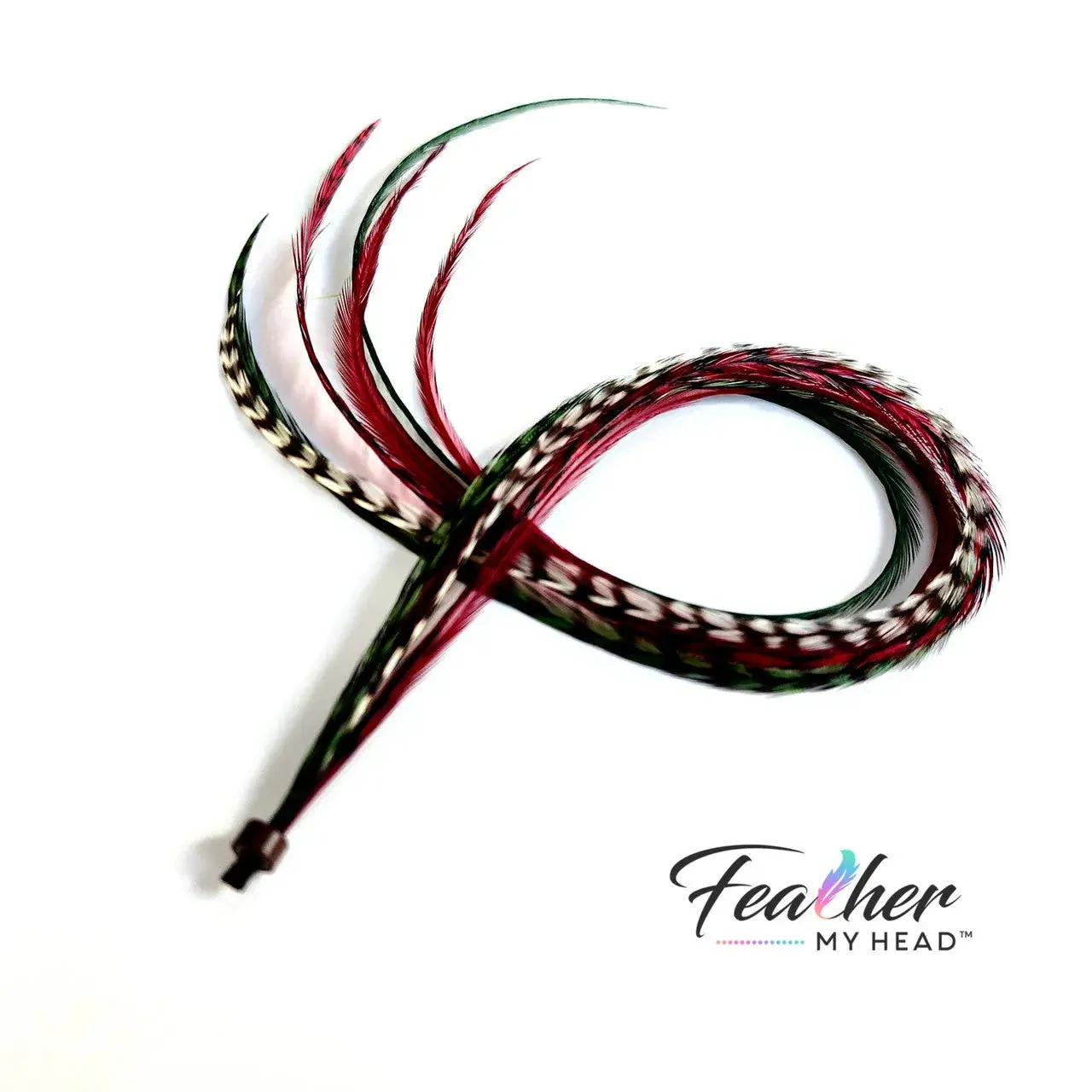 Feather Hair Extensions- Christmas Collection - Under The Mistletoe - Burgundy Red and Green Feathers