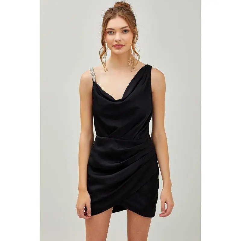 Ellery Cowl Neck Ruched Mini Dress - Black