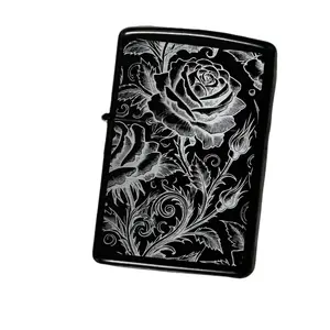 Cute Lighter Rose Design Engraved Flip Top Lighter Case Accessory with Detailed Floral Engraving