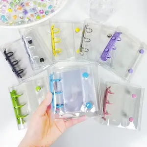 A8 Transparent 3-Ring Binder, Storage Binder, Cute Macaron Color Notebook, Soft Leather Cover, Clear Inner Pages, PP Material, Small Size, Large Capacity