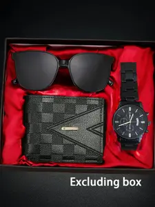 Men's Watch & Wallet & Sunglasses Set, Business Fashion Watch, Fashion Round Dial Analog Quartz Watch & Wallet & Sunglasses, Trendy Watch Set for Men As Gift