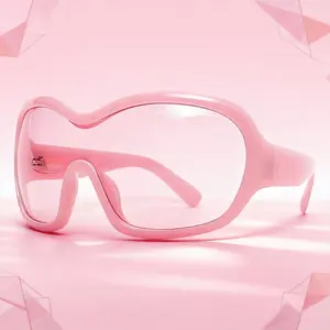 Trendy Wrap Around Sunglasses for Women Men Cool Concert Shades 2000s Retro Oversized Round Big Shield Glasses in Pink Unisex Fashion