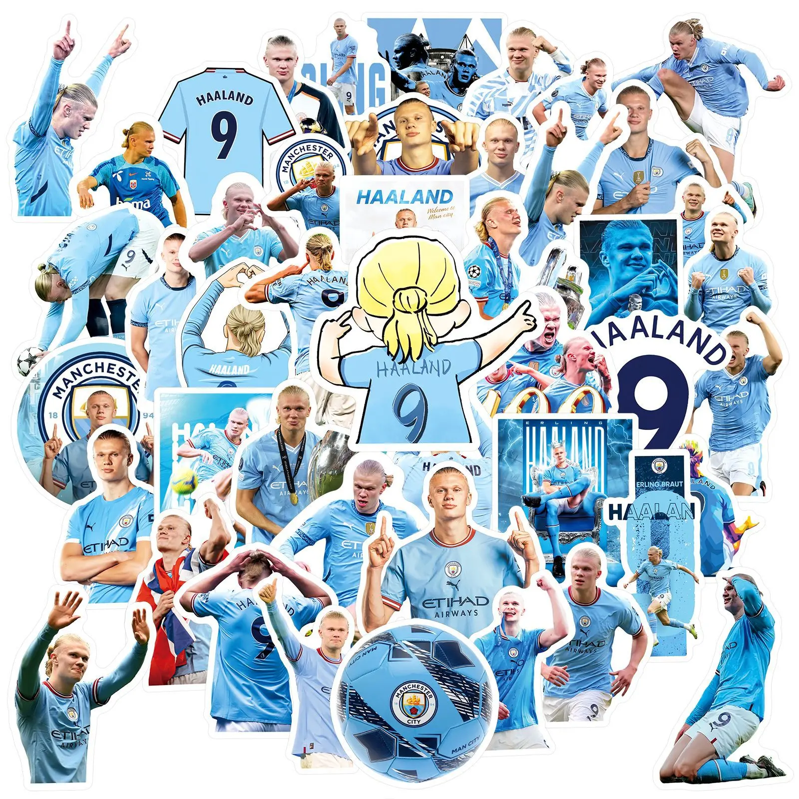 Haaland Football Star Sticker Set - 50 PVC Car Stickers for Car Exterior, Phone, Water Cup Decoration, Waterproof Automotive Accessories, Decorations, Cars