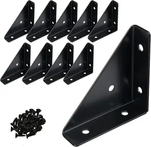 2-9/16" Corner Braces L Bracket (10 Pack) - Metal Angle Shelf Connector Brackets with Screws for Wood Shelves Furniture| Bookshelves/ Beds/ Tables/ Cabinets/ Desk (Black) Paoleju