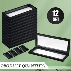 12PCS Display Case Floating Frame Display Holder Stand Challenge Coin Jewelry Frame Box for Medallions Fossil Rock Gemstones Specimen summervibes
