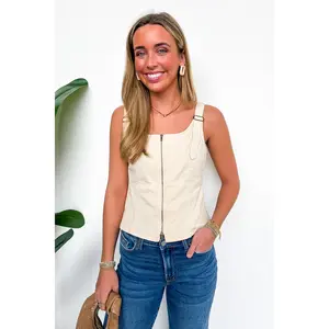 Structured Ease Zip Front Buckle Top