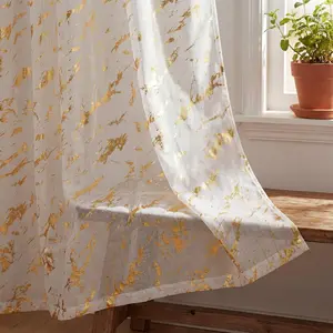 Marble White Sheer Curtains 84 inches Long, Rod Pocket  Foil Print Metallic, Light Filtering Semi Sheer Drapes for Bedroom Living Room, 52" W x 84" L, Set of 2 Curtain Panels