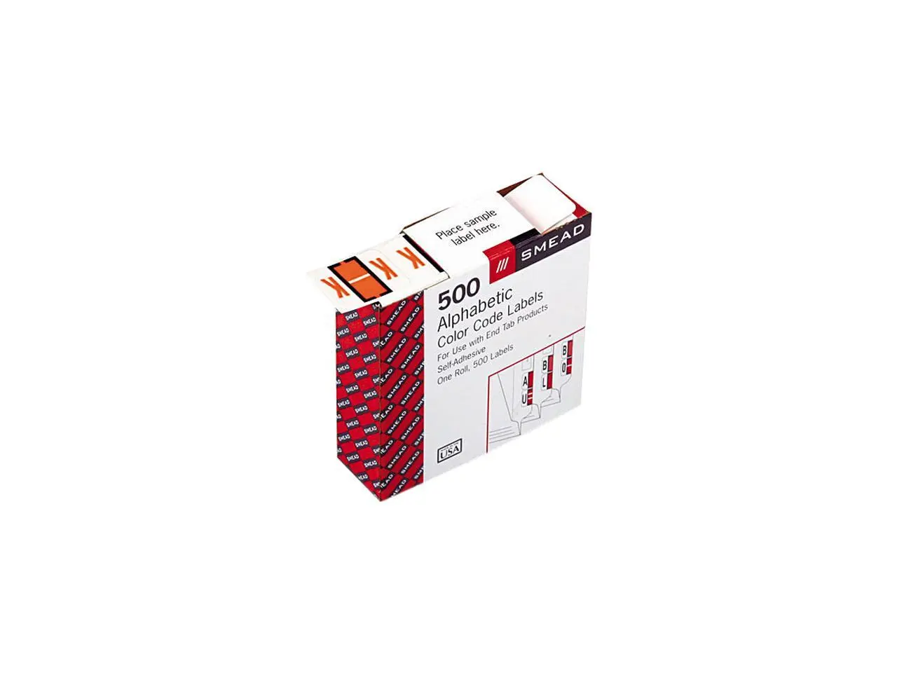 Smead 67081 A-Z Color-Coded Bar-Style End Tab Labels, Letter K, Light Orange, 500/Roll