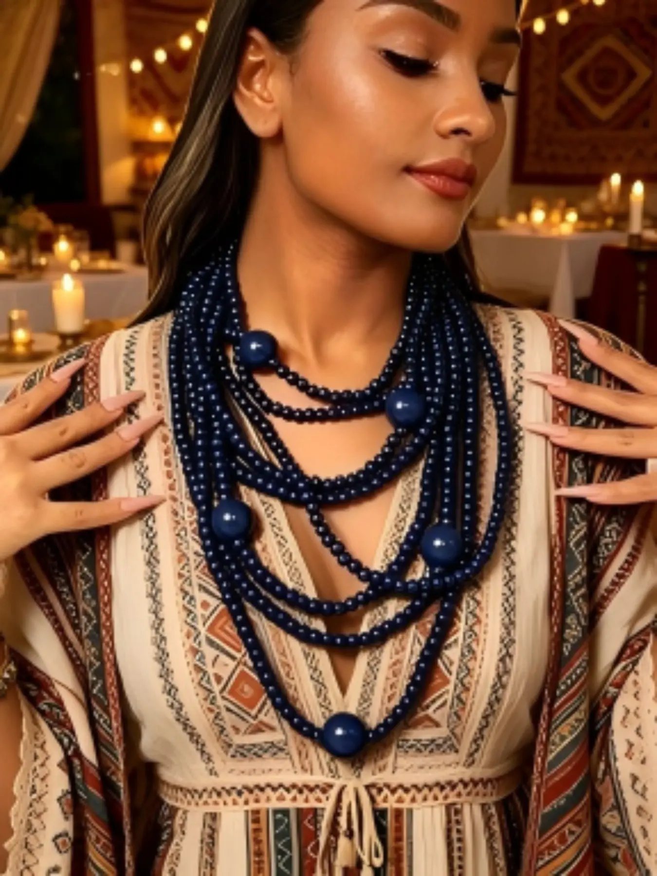 Boho Multi-Layer Wood Bead Necklace, Unique Handmade Jewelry, Elegant Accessory for Evening Parties, Minimalist Style, Versatile Fashion Piece, Bohemian Necklace, Multilayer Necklace, Handcrafted Necklace, Chunky Necklace, Fashionable Jewelry Accessories