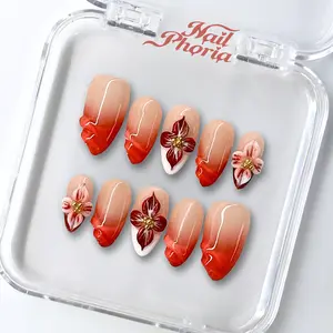 NailPhoria ARIES BLOOM - Handmade Press-On Nails | Reusable, Salon-Quality, Long-Lasting, Glossy Design