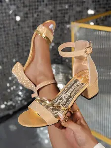 Women's Fashionable Glittering High Heel, Elegant Open Toe Sandals for Party, Daily Clothing Decor for Women & Girls, Glitter Decorated Sandals