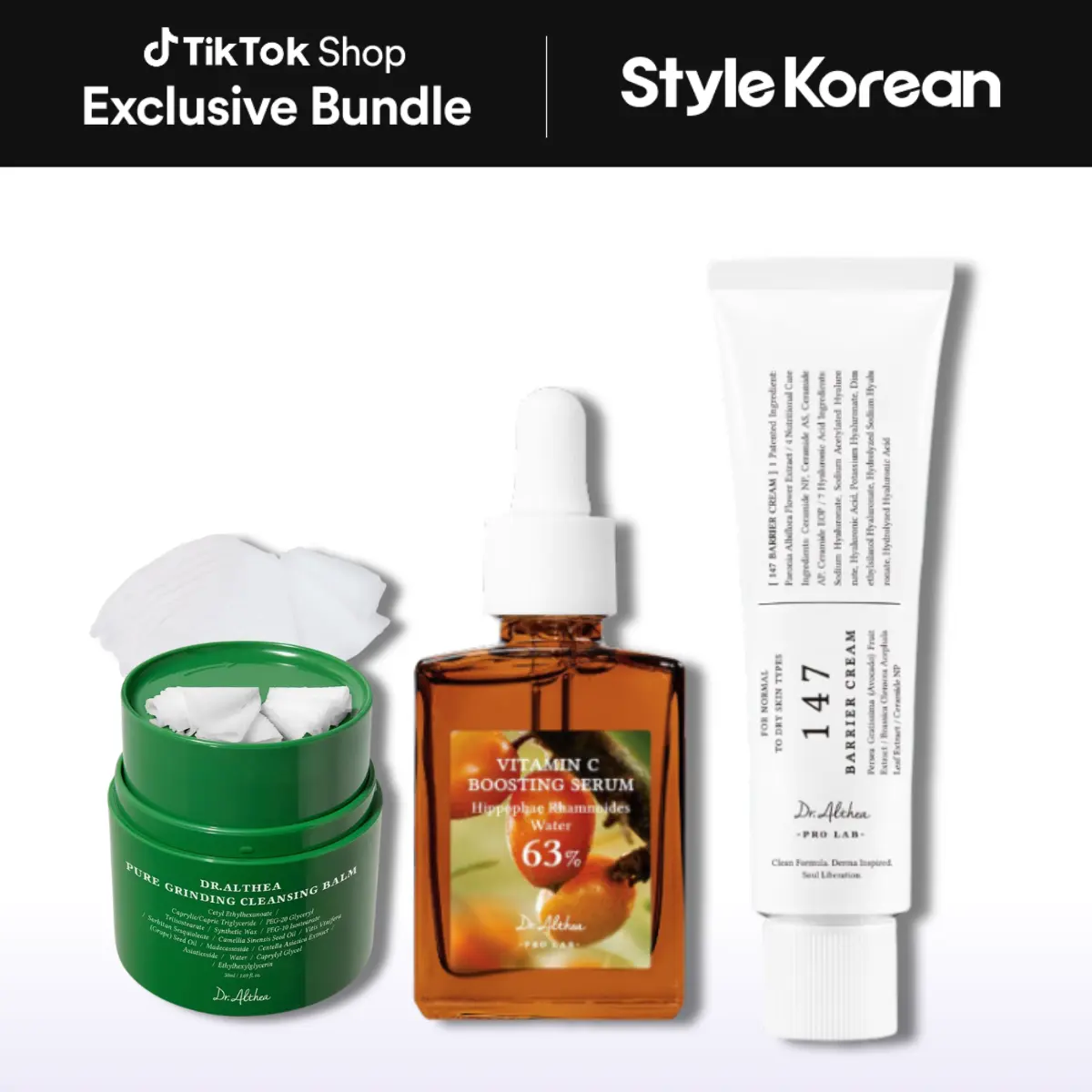 [Dr.Althea] Dry Skin Glow-Barrier Routine Set (Cleansing Balm, Vitamin C Serum, 147 Barrier Cream, removes makeup, dull skin)