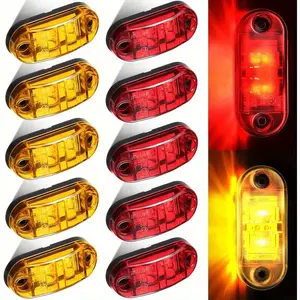 10 Packs 2.5 Inch Side Marker Light, Trailer RV Marker LED Light Double Bullseye Clearance Light Red/Amber LED Side Marker Light Surface Mount Camper Truck