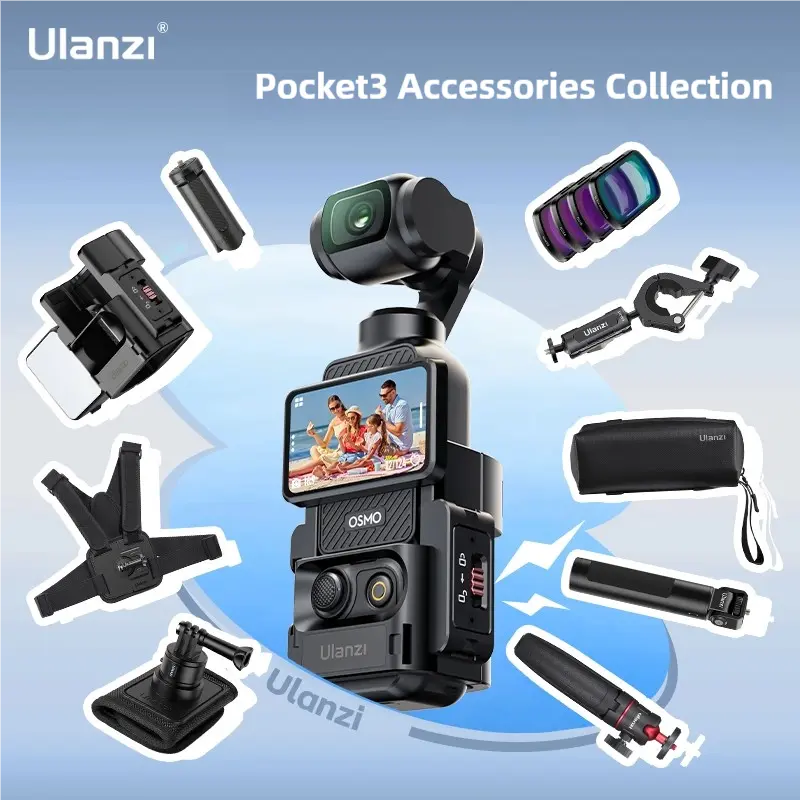 Ulanzi Pocket3 Accessories Collection, Expansion Adapter & Mini Tripod Kit for DJI Osmo Pocket 3 Mount with 1/4" Screw, Quick Release LED Light, Action Camera Accessories
