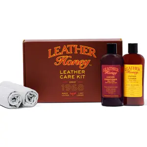 Leather Honey Complete Leather Care Kit: Cleaner, Conditioner, 2 Cloths. Non-Toxic Leather Care Made in The USA Since 1968. Restore Couches, Car Seats & Interior, Jackets, Shoes & Bags. for Any Color