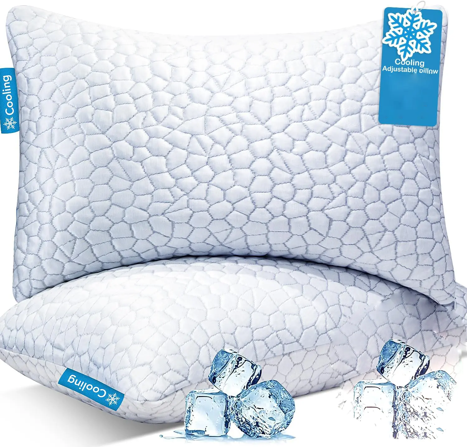 Pillow for Sleeping King Size 2 Pack, CertiPUR-US Shredded  Foam Bed Pillows Set of 2, Soft  Pillow for Hot Sleepers Adjustable Firm Pillow for Side, Back, Stomach Sleepers