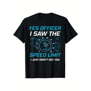 Men's Casual, or, say-Charge Casual Classic Loose Fit Speedometer Print T-Shirt, Soft Menswear Short-Sleeve Black Crew Neck Tee with Speed Limit and Radar Pattern for Car Enthusiasts